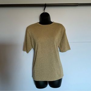 Westbound, gold, shiny knit T-shirt. Medium.